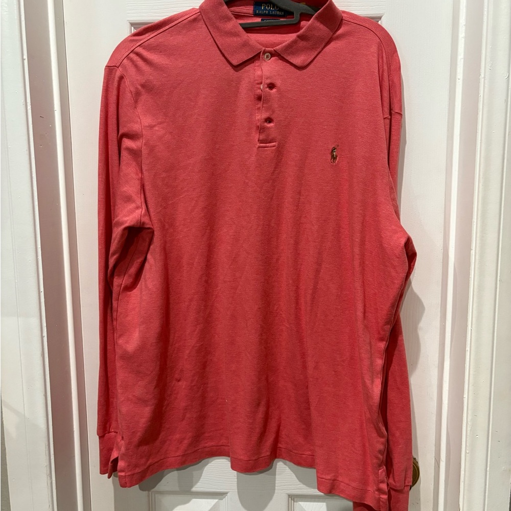 Polo Ralph Lauren Classic Fit Long Sleeve Polo Shirt - Men’s Size L -Salmon/Pink